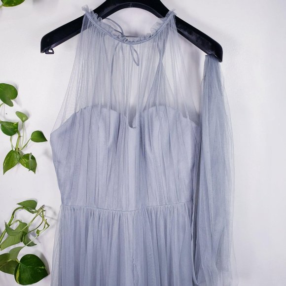 BHLDN Dress 10 Grey Sweetheart Tulle Medium Bridesmaid Gown Scarf Belt W TOO - Picture 3 of 13